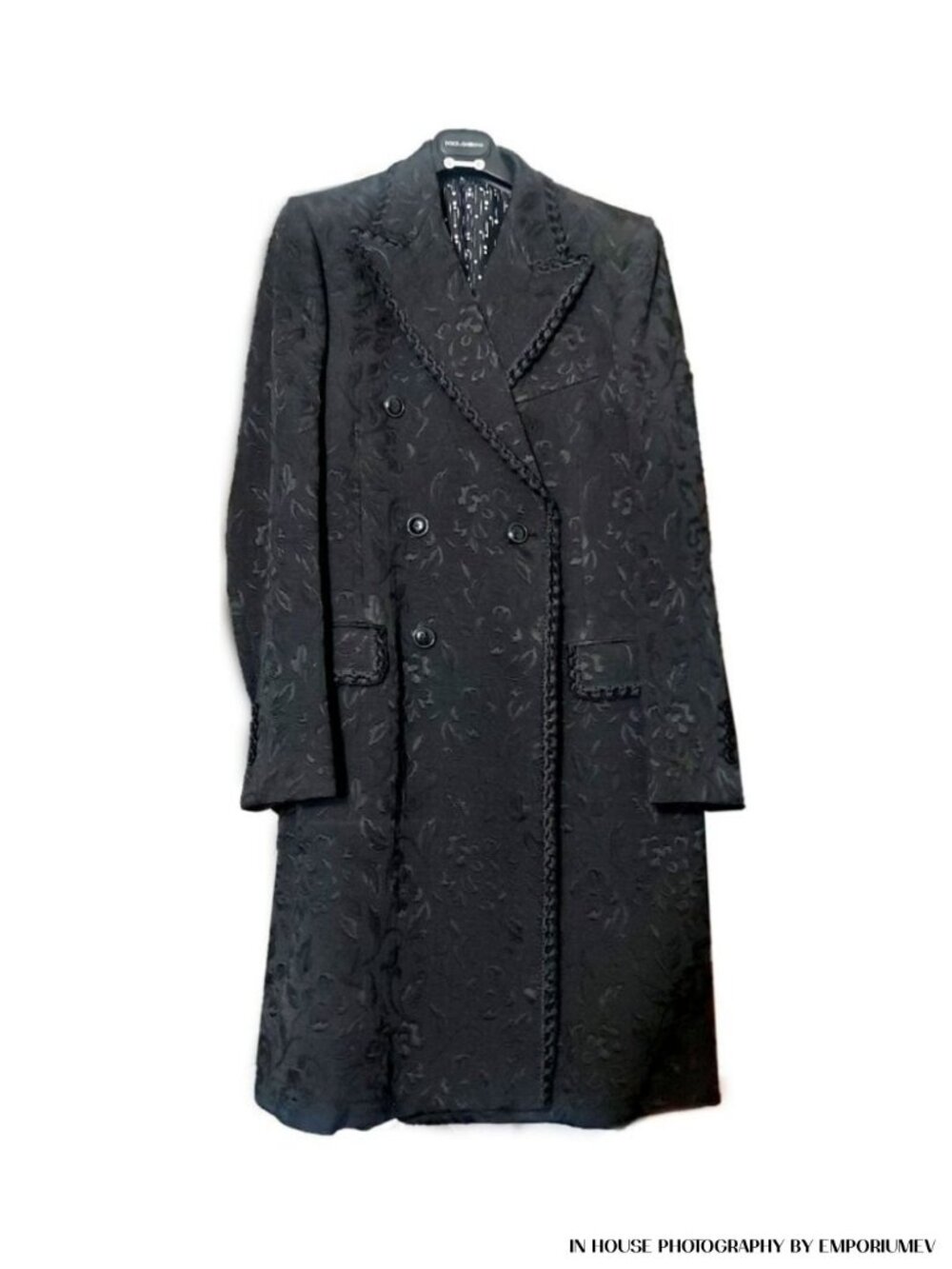 Dolce & Gabbana Flower Jacquard Black Size 48 Men’s Notch Lapel Trench Coat